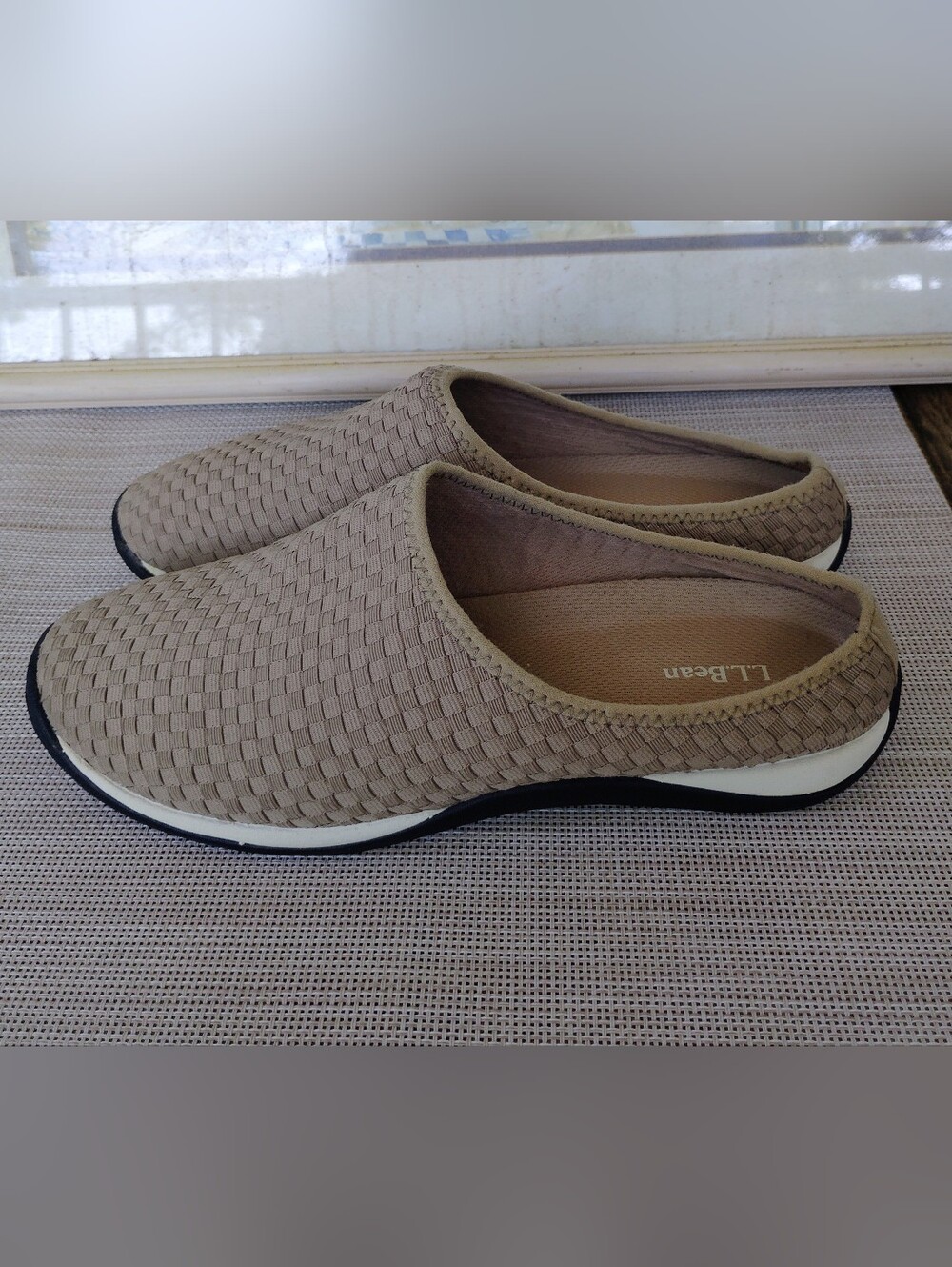 L.L.Bean "BeanSport" Lightweight Taupe Woven Slip-On Mule. Wide Width. Size 9.5W